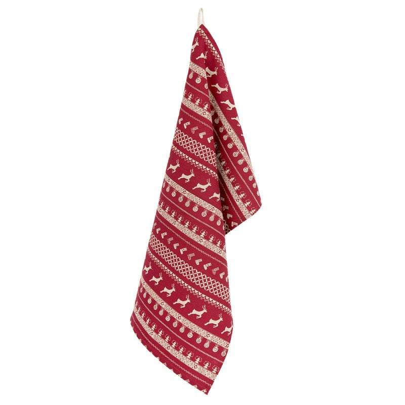 Kerst Theedoek Rendieren – Rood Katoen – 50x85 cm