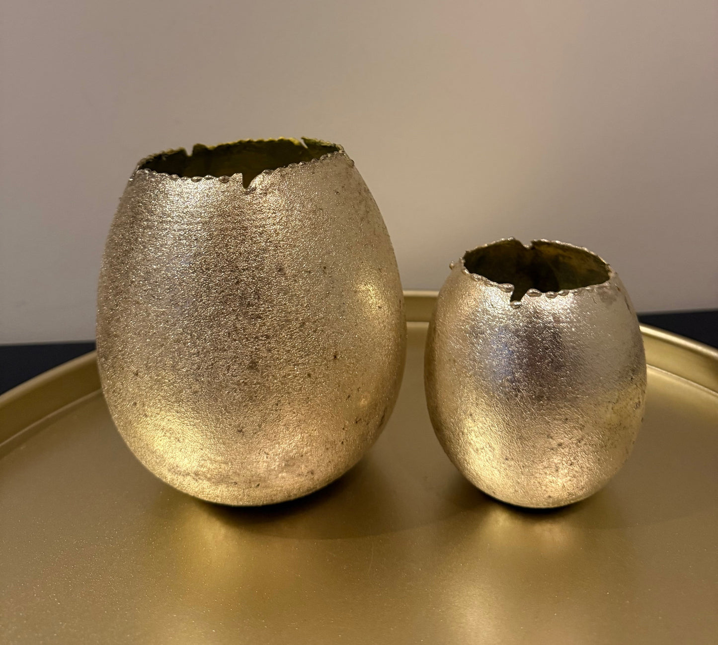 Theelichthouder Ei Cottongold – Aluminium – Goudkleurig – 8 cm & 12 cm