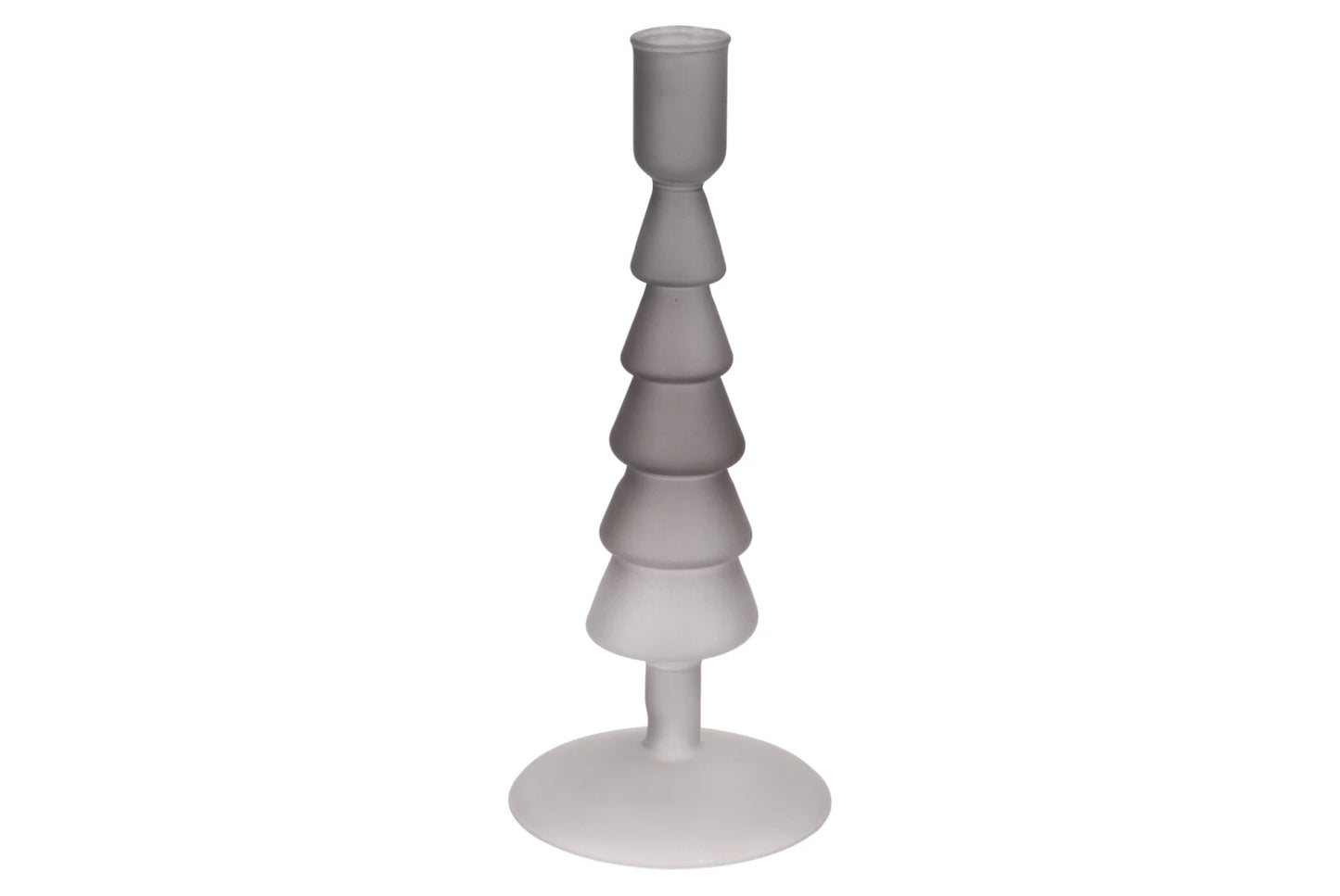 Kerstboom Kandelaar of Theelichthouder – Glas – Tricolor Grijstinten – 17 of 22 cm