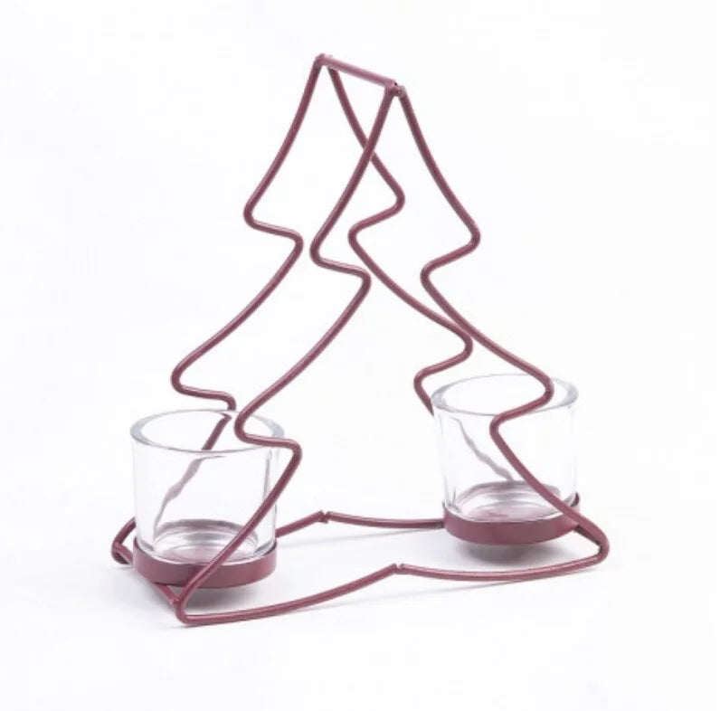Rosa Teelichthalter Weihnachtsbaum Metall – 3 Größen