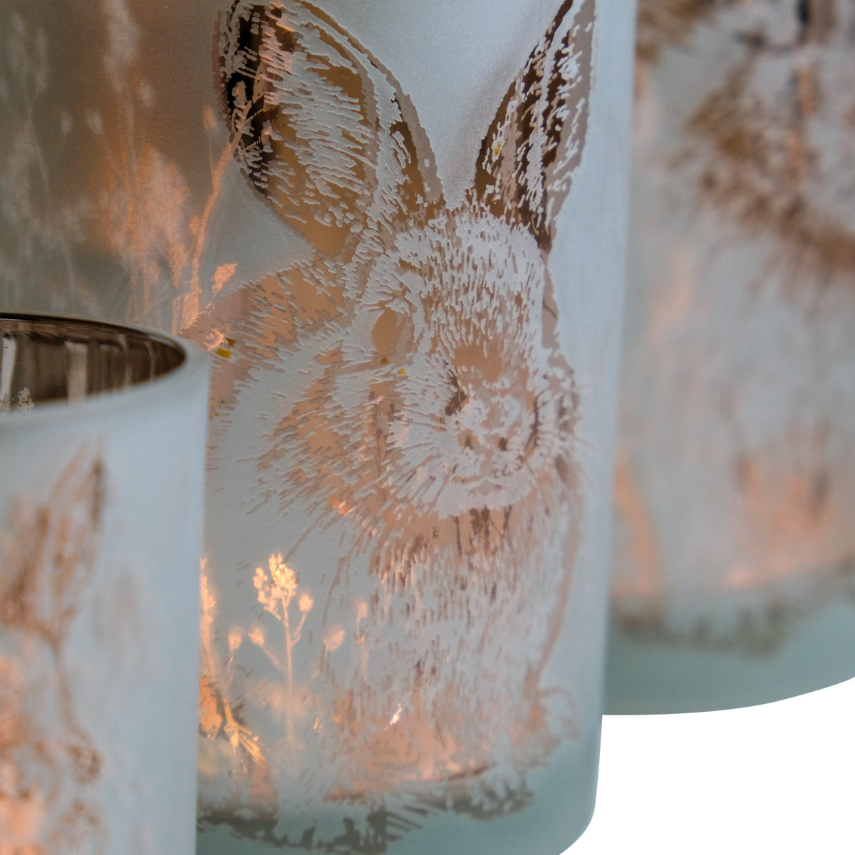 Theelichthouder Konijn – Wit Glas & Goud – 3 formaten