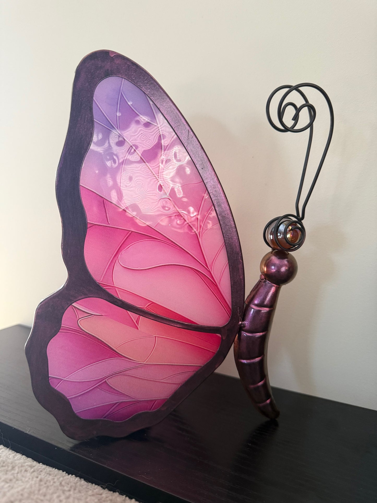 Vlinder Theelichthouder Roze – Glas & Metaal | 17,5x14x25 cm