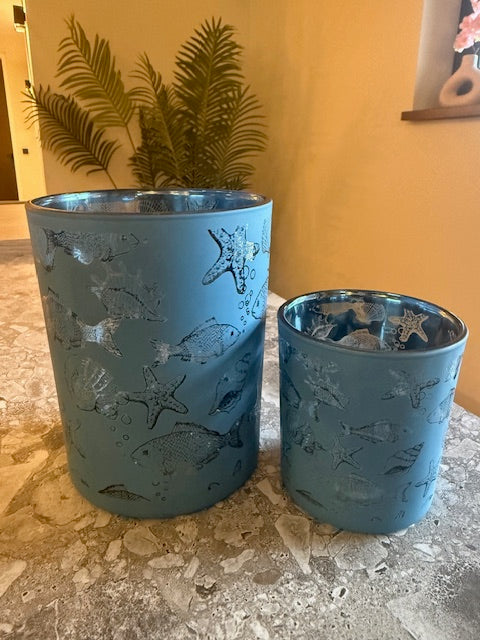 Windlicht Set Zee Blauw 2-delig – Bell Arte