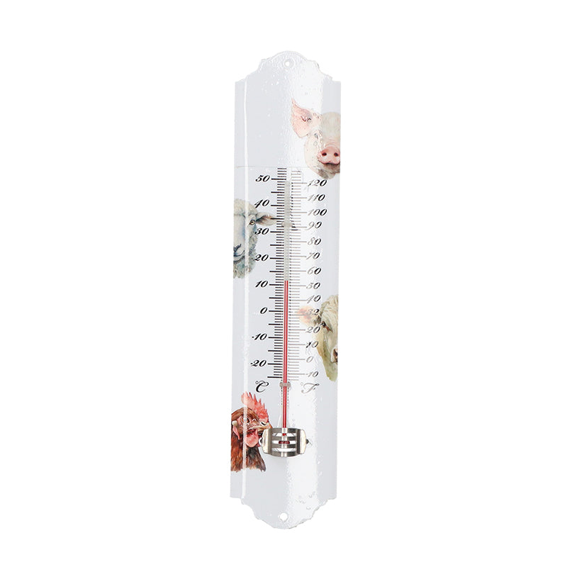 Metalen thermometer met boerderijdierenprint – 29,5 cm hoog