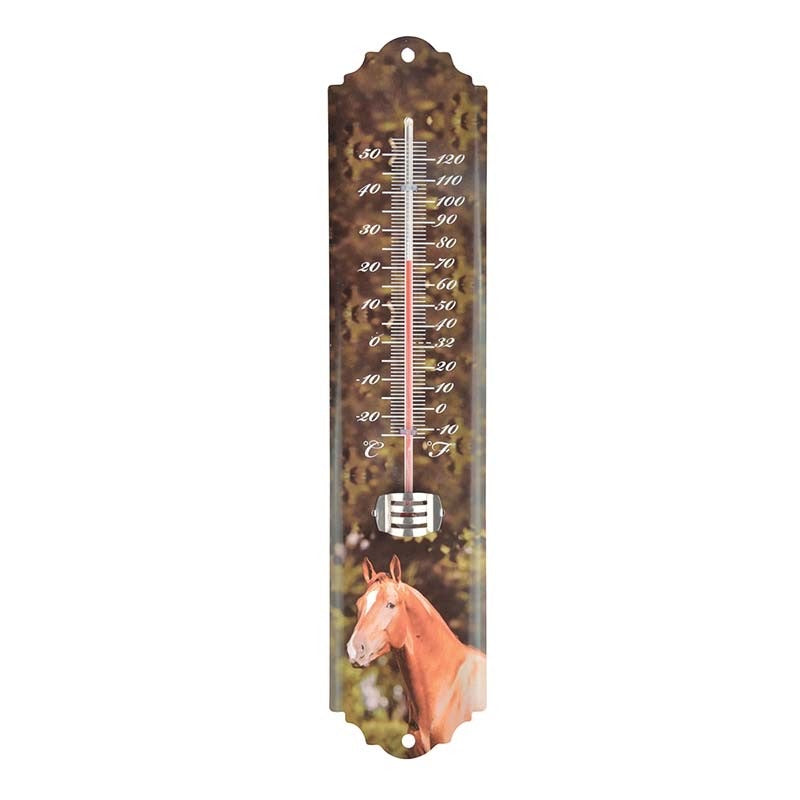 Metalen thermometer met paardenprint – landelijke decoratie 29,6 cm