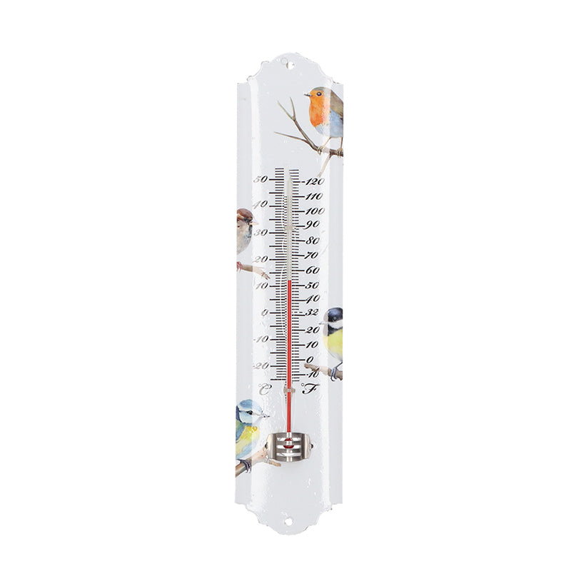 Thermometer met vogeltjesprint van metaal – 29,5 cm hoog