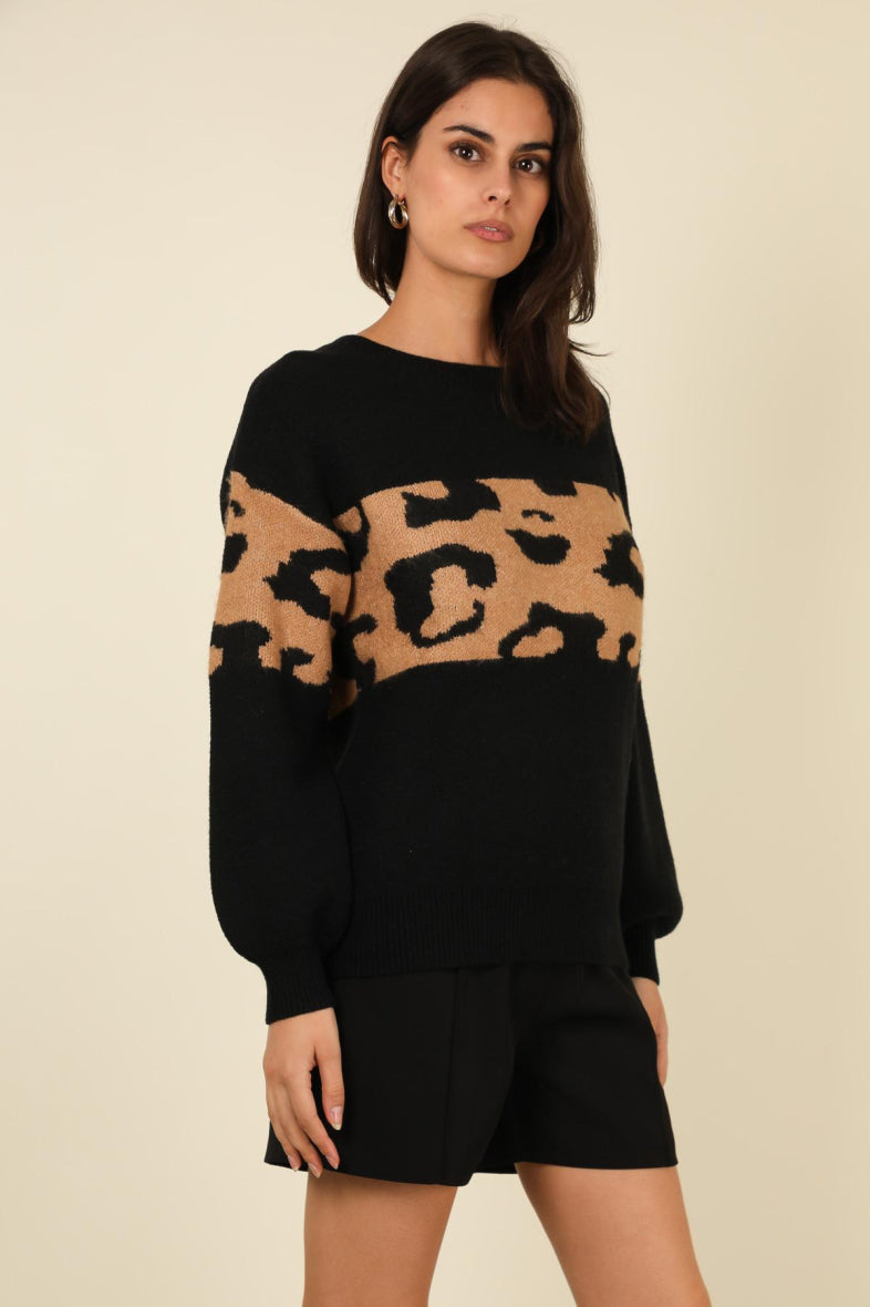 Zwarte Panterprint Trui – Warm & Stijlvol