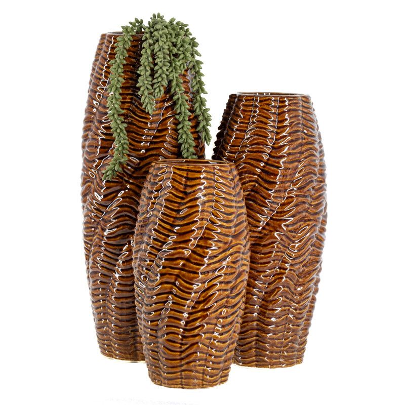 Bruine Vaas met Reliëf – Aardewerk – 28,5 cm