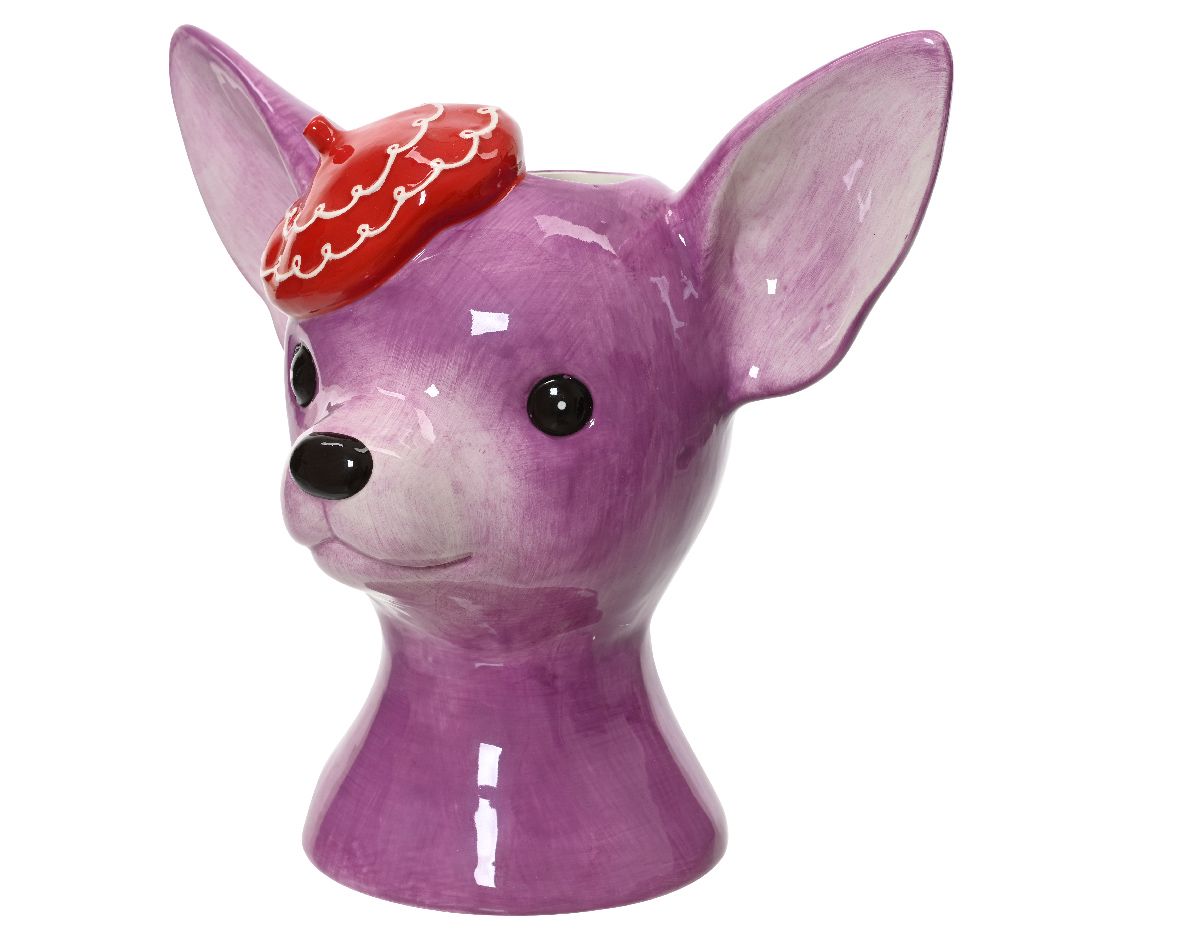 Paarse Chihuahua Vaas met Zijden Tulpen