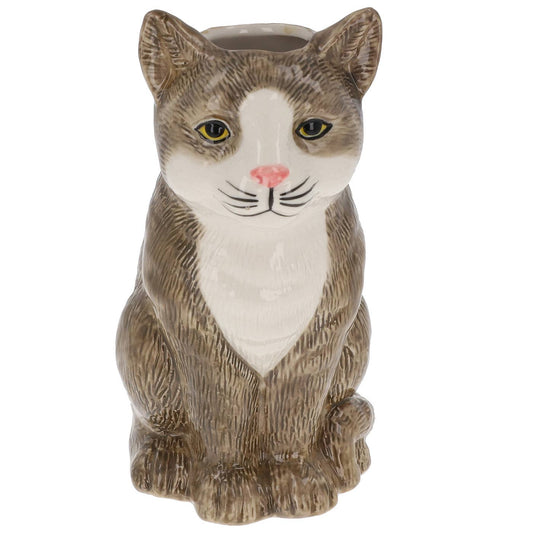 Grijsbruine kattenvaas van keramiek – waterdicht en decoratief – 20 cm hoog