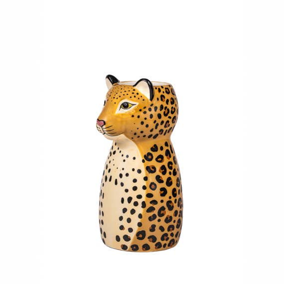 Keramieken luipaard vaas – geel met zwarte print – 20 x 10 x 10 cm