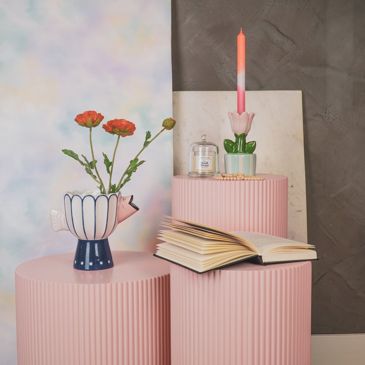 Blush Fish Vaas – Roze/Blauw met Voet