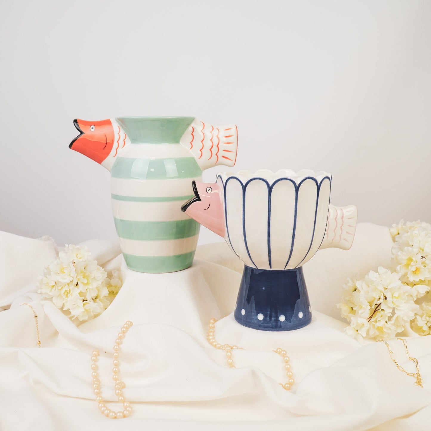 Blush Fish Vaas – Roze/Blauw met Voet
