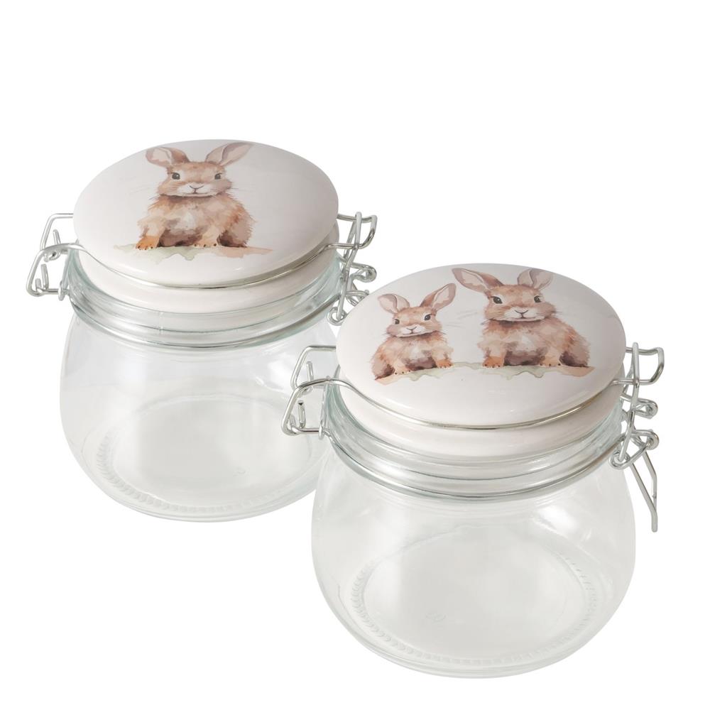 Voorraadpot glas met konijnenprint en luchtdichte beugelsluiting 11 cm – keuze uit 1 of 2 konijnen