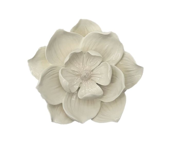Wanddecoratie bloem Salvia Off-White van polystone met gelaagde bloemblaadjes 15 cm