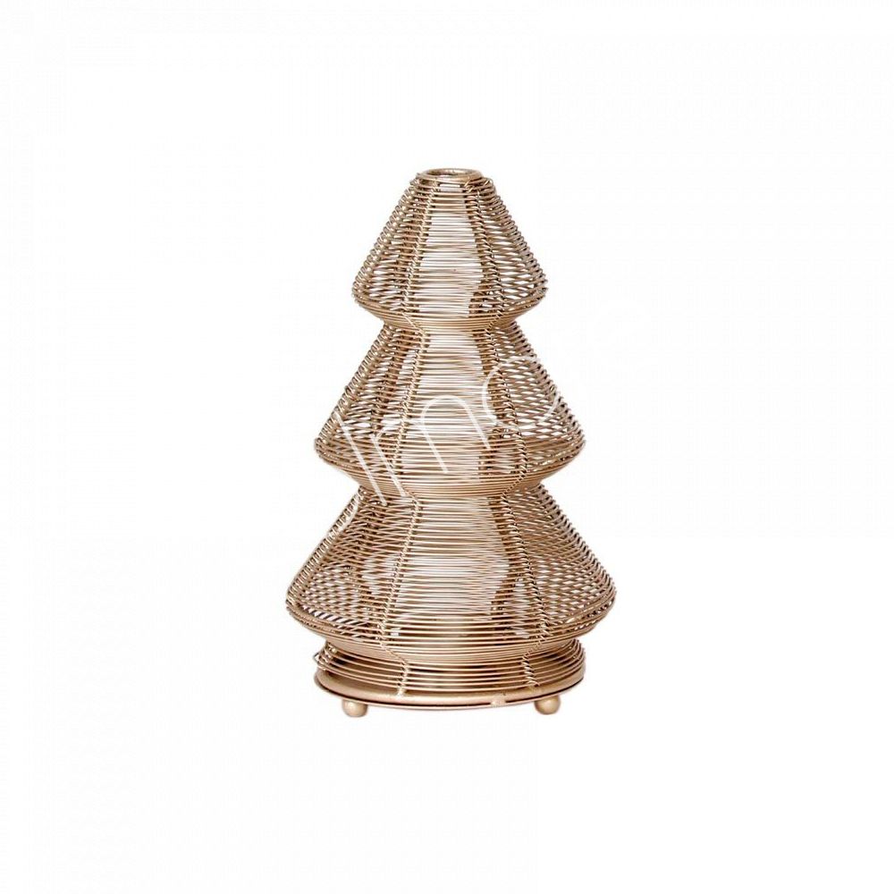 Champagnekleurig kerstboom windlicht van aluminium – Colmore – Ø15 x 21 cm