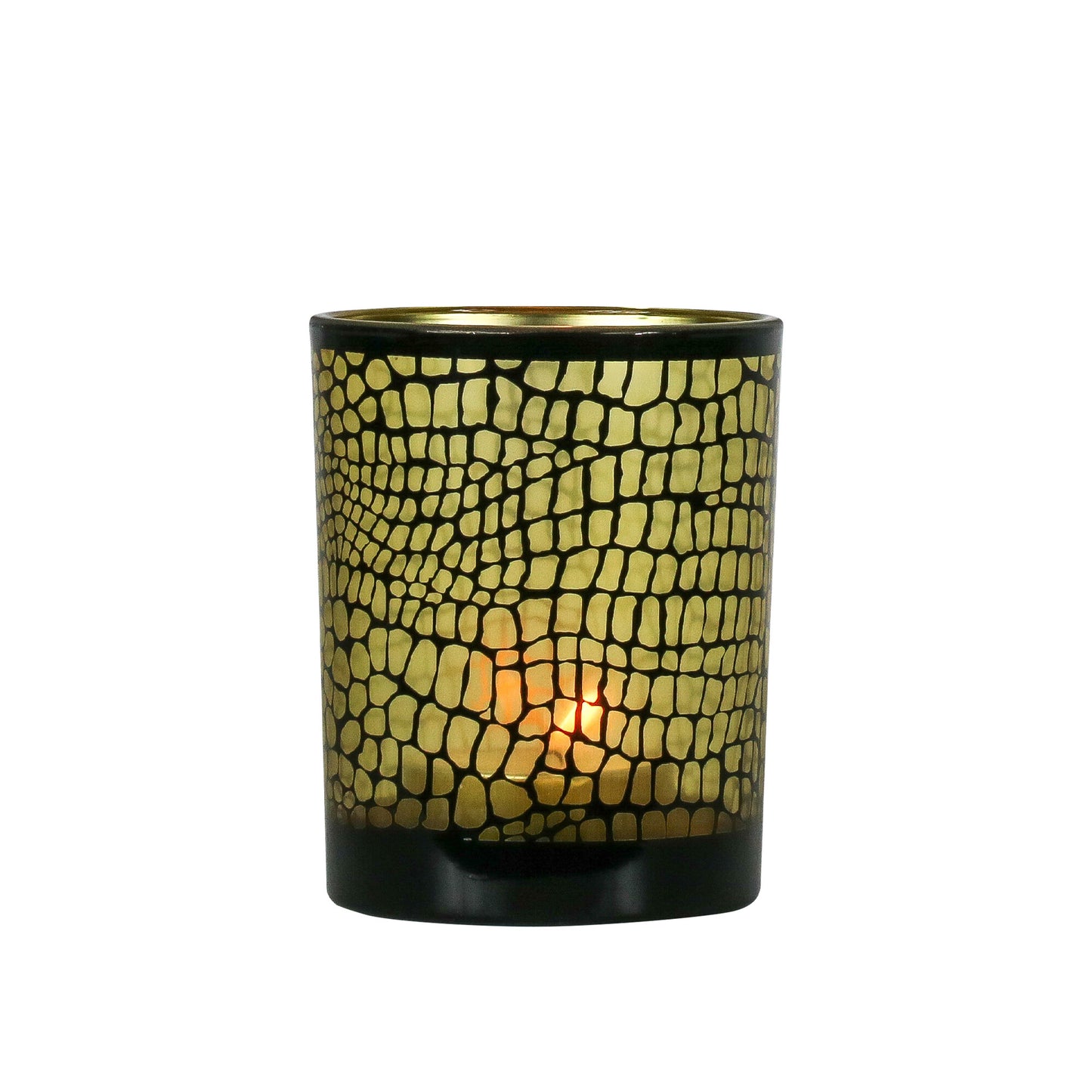 Theelichthouders Krokodillenprint Zwart & Goud – Luxe Glas in 3 Maten