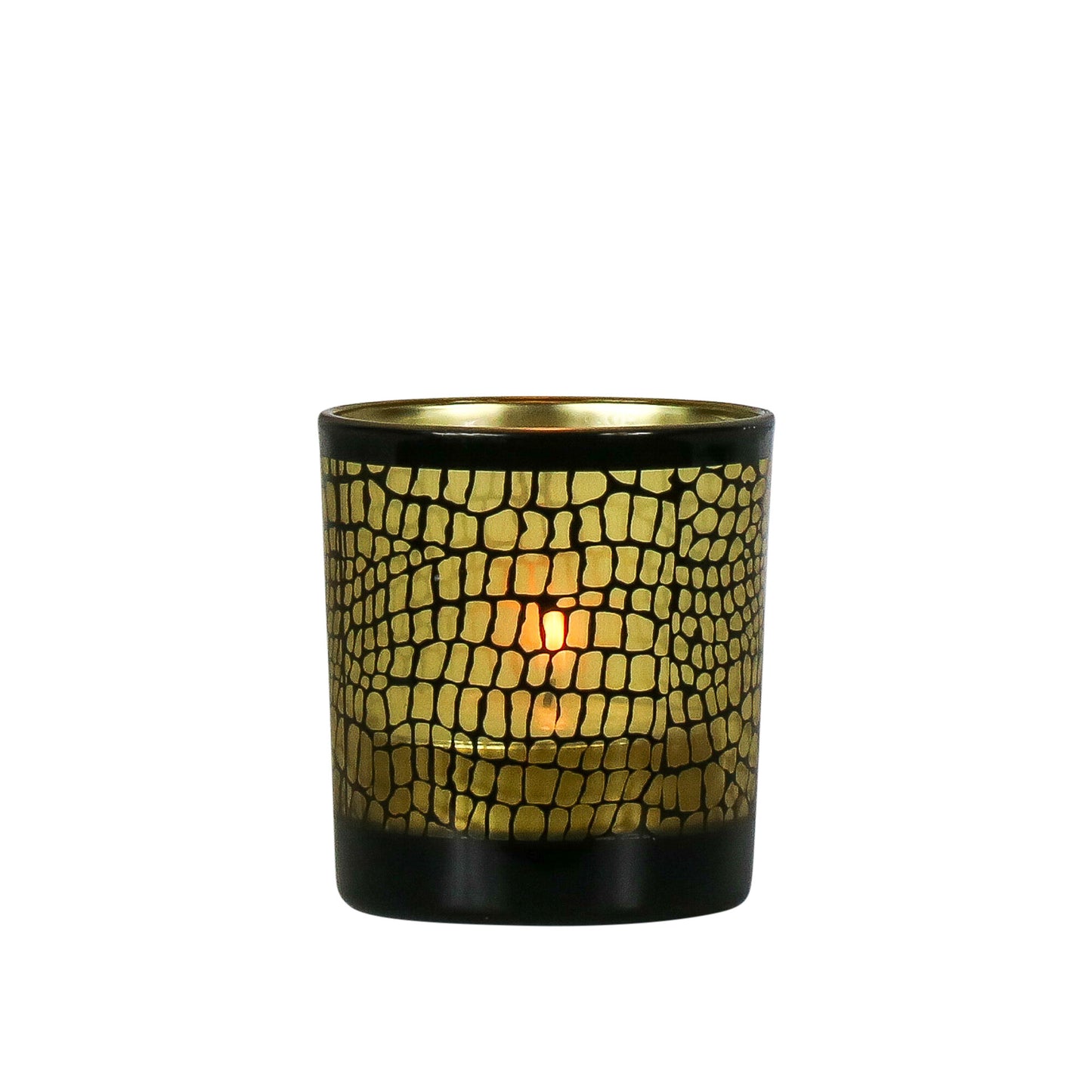 Theelichthouders Krokodillenprint Zwart & Goud – Luxe Glas in 3 Maten