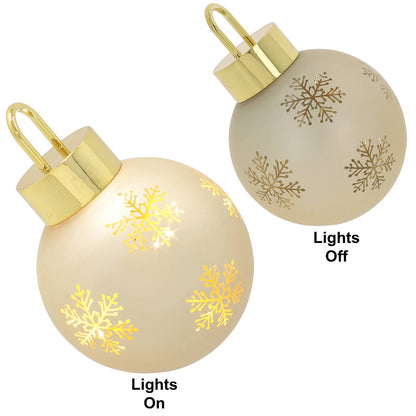 Glazen LED Decoratie Kerstbal Crème-Goud met Sneeuwvlokken – 15 cm