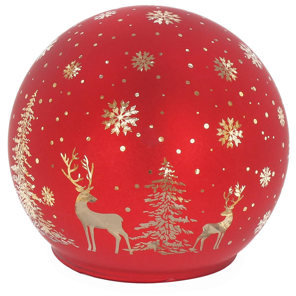 Glazen LED Kerstbal met Herten & Winterbos – Goud, Rood of Groen | 10 cm
