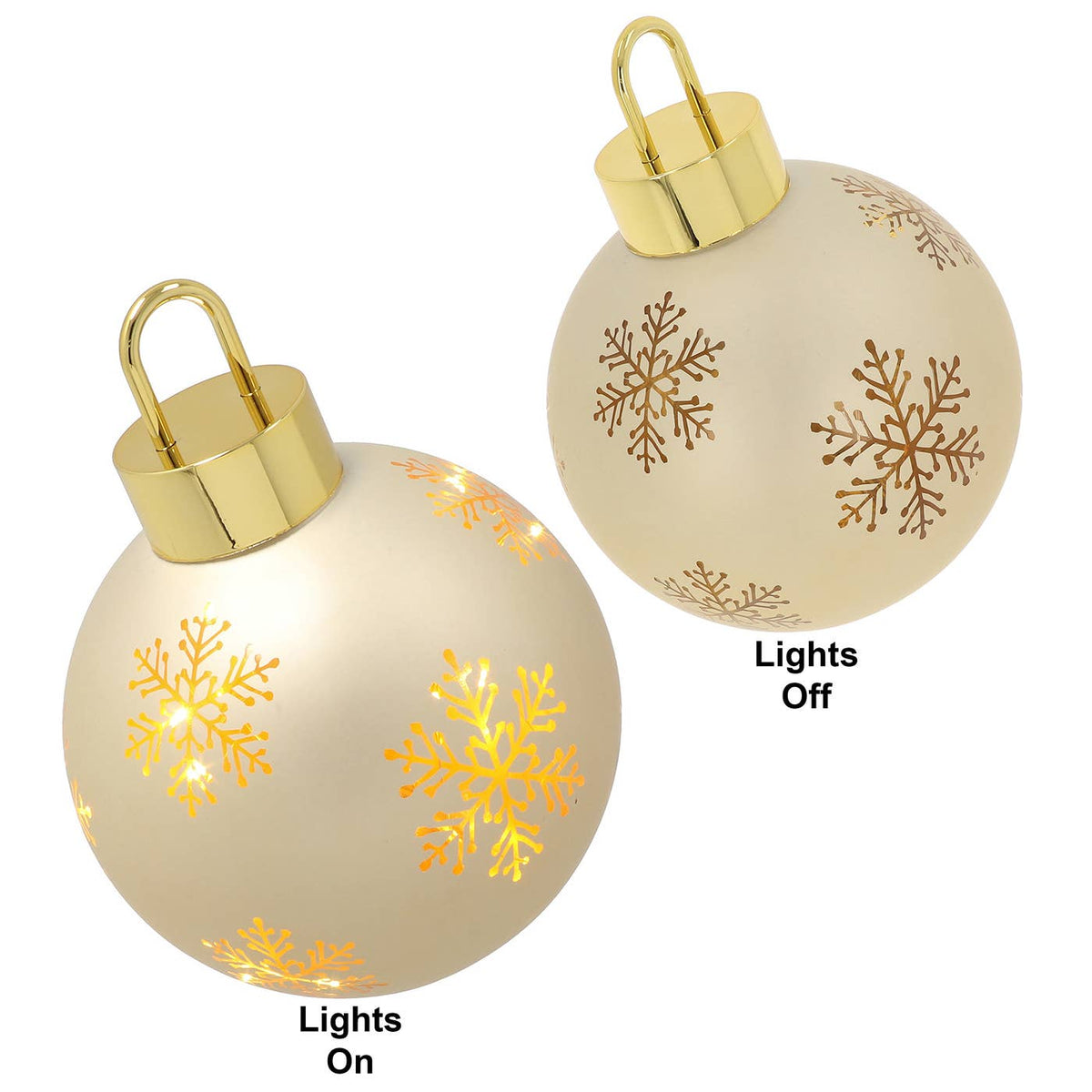 Glazen LED Decoratie Kerstbal Crème-Goud met Sneeuwvlokken – 17 cm
