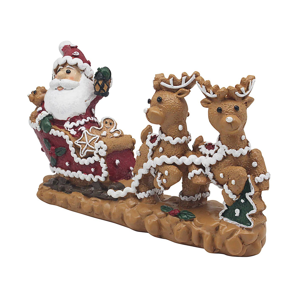 Gingerbread Kerstman in Slee met Rendieren – Polyresin | 21 cm