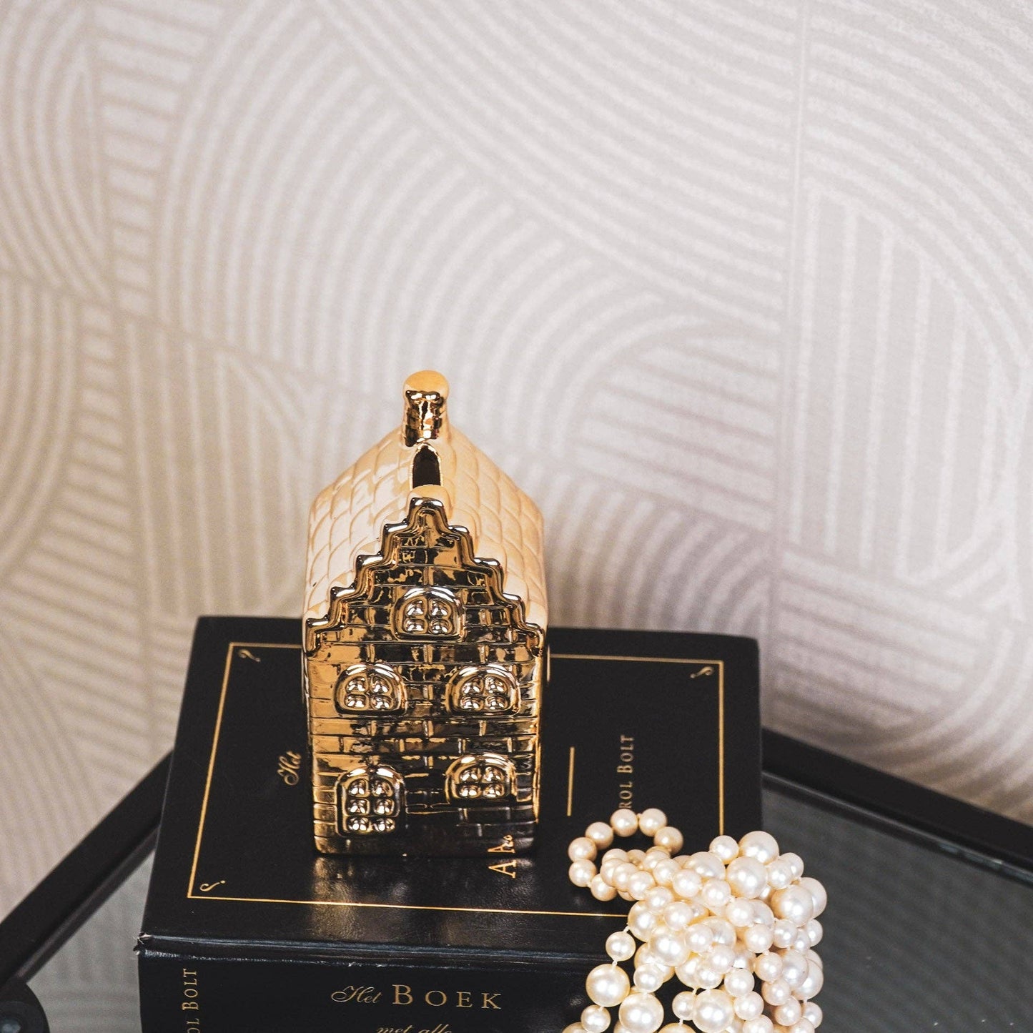 Gouden Keramiek Huisje – Spaarpot – 13 cm