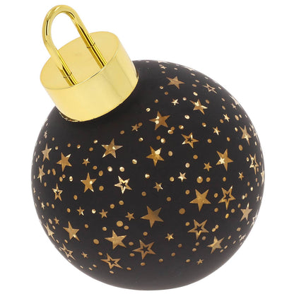 Glazen LED Decoratie Kerstbal Zwart met Gouden Sterren – 17 cm