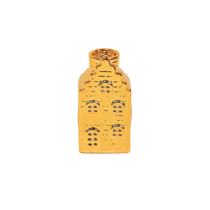 Gouden Keramiek Huisje – Kaarsenhouder – 11 cm