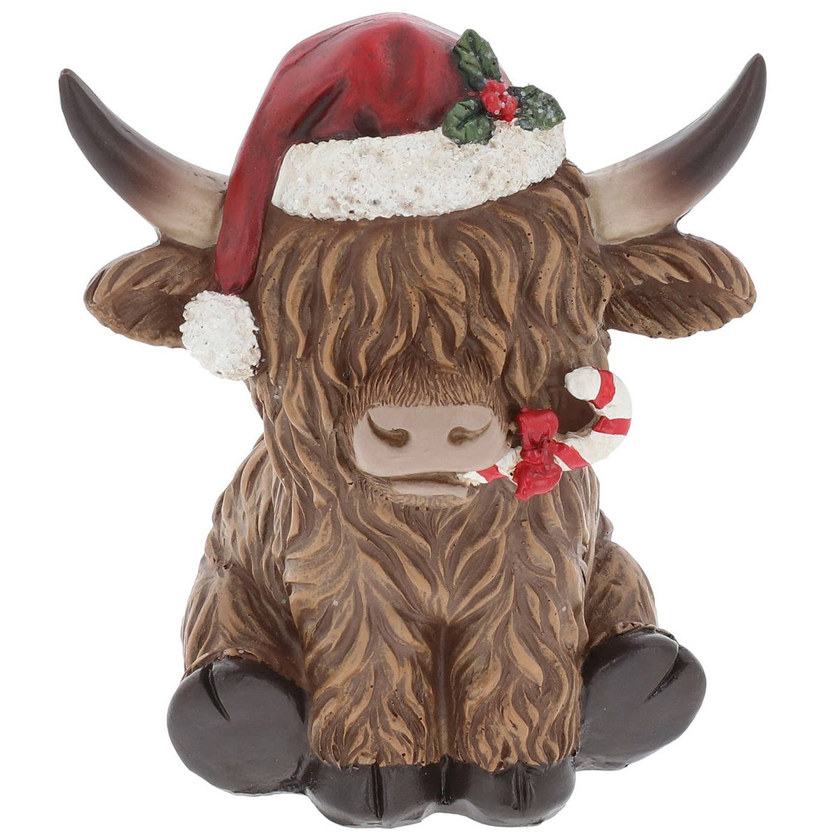 Schottisches Hochlandrind-Weihnachtsfigur – Weihnachtsmütze oder Zylinder | 11 cm