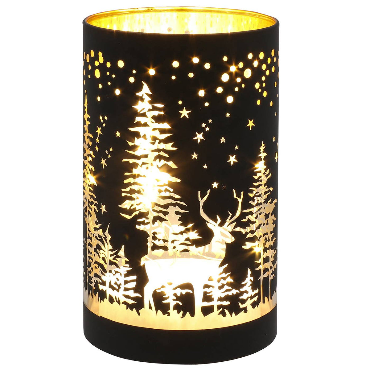 Glazen LED Kerstlamp met Wintertafereel – Zwart, Crème-Goud of Rood | 15 cm