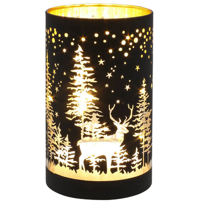 Glazen LED Kerstlamp met Wintertafereel – Zwart, Crème-Goud of Rood | 15 cm