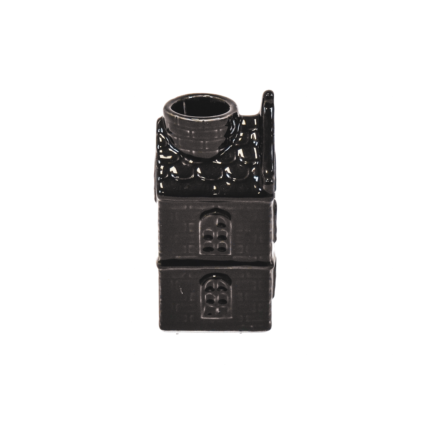 Zwart Keramiek Huisje – Kaarshouder – 11 cm