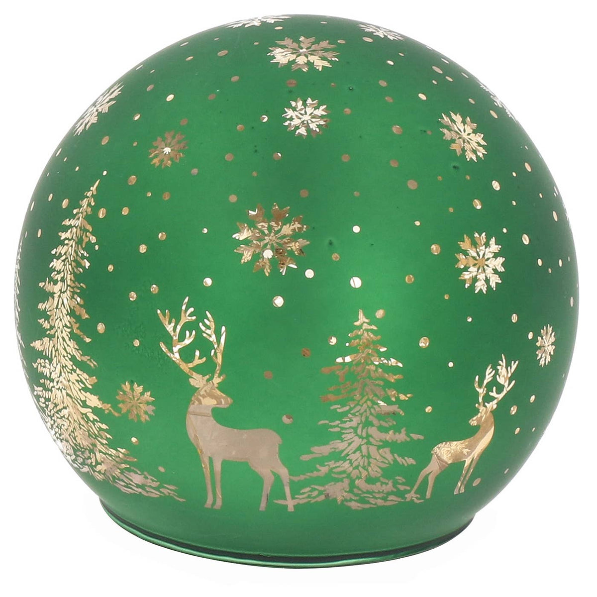 Glazen LED Kerstbal met Herten & Winterbos – Goud, Rood of Groen | 10 cm