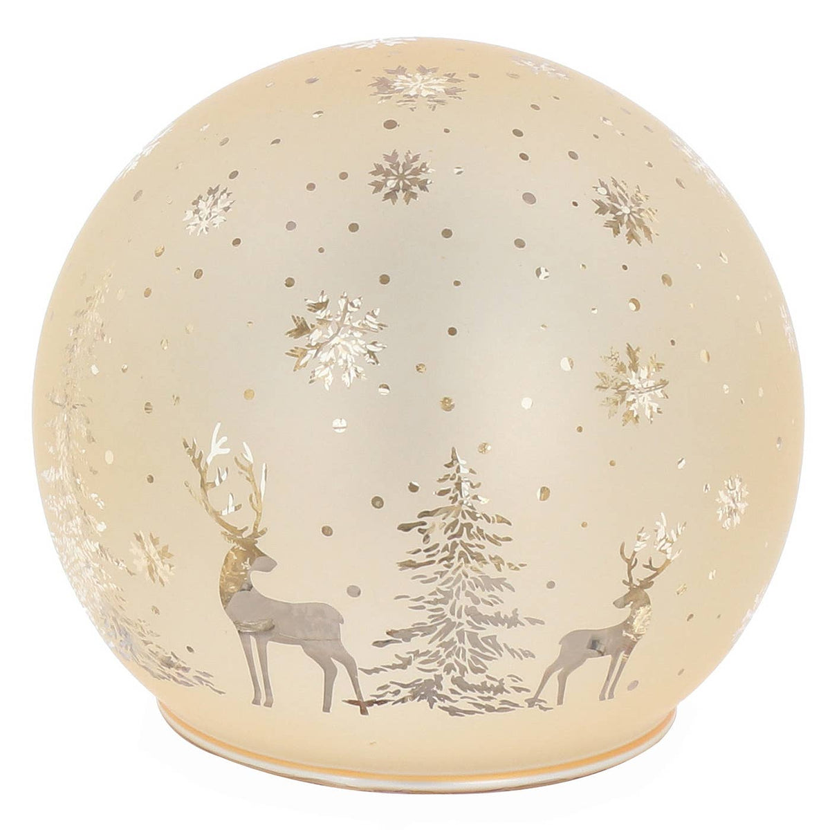 Glazen LED Kerstbal met Herten & Winterbos – Goud, Rood of Groen | 10 cm