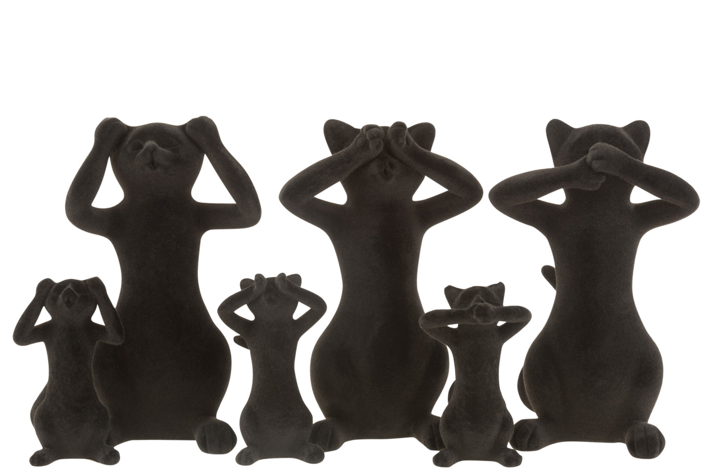 Katzenfiguren-Set „Nichts hören, sehen, sagen“ – Schwarzer Samt
