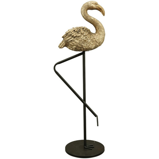 Gouden flamingo beeld met zwarte poot – 70 cm – Krokomingo