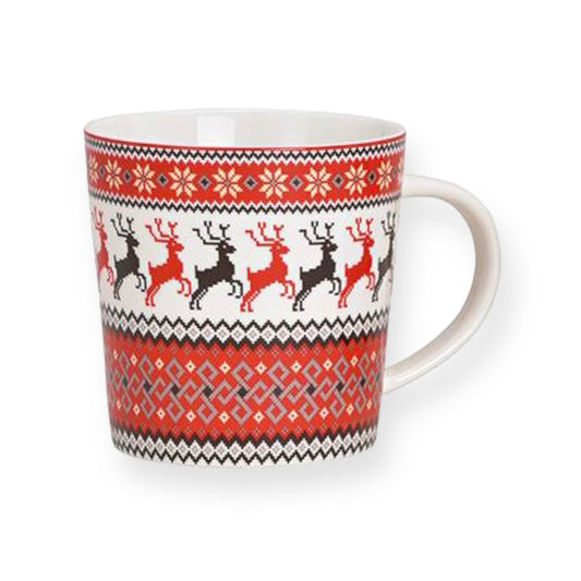 Porseleinen kerstmok met rode en zwarte hertjes in kerstthema – 400 ml – Gebr. Wurm