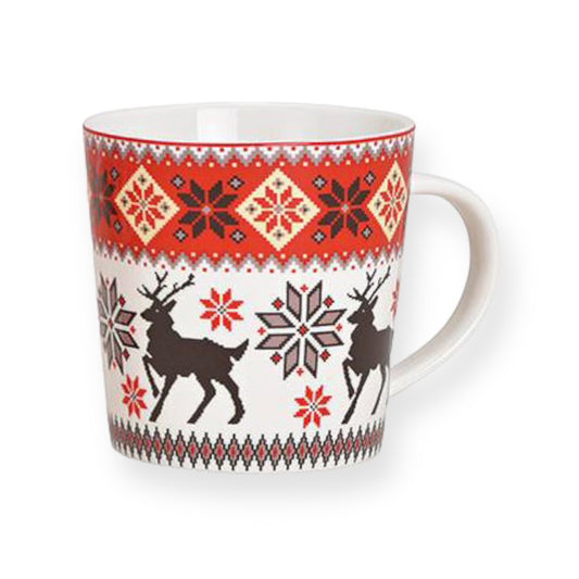 Porseleinen kerstmok met zwarte hertjes en rode accenten – 400 ml – Gebr. Wurm