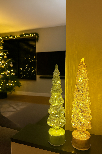 Glazen LED Kerstboom met Draaieffect – Goud of Groen | 38–39,5 cm