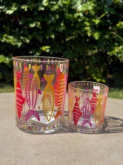 Windlicht Vissen Glas – Roze & Oranje – 2 Maten
