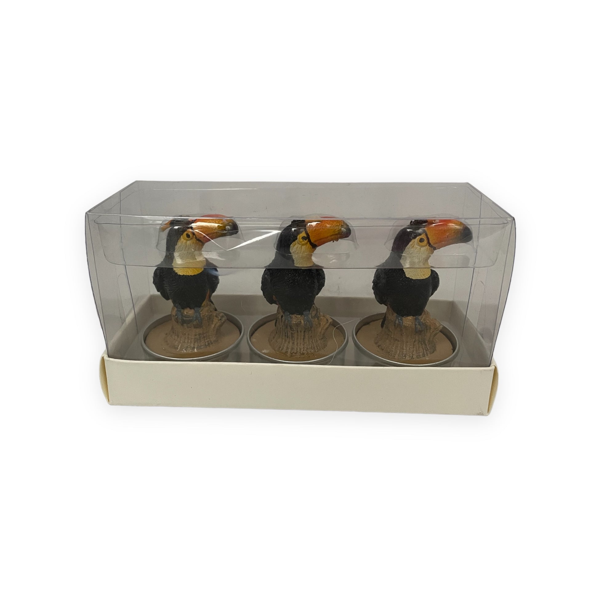 set van 3 waxinelichtjes in de vorm van een toekan