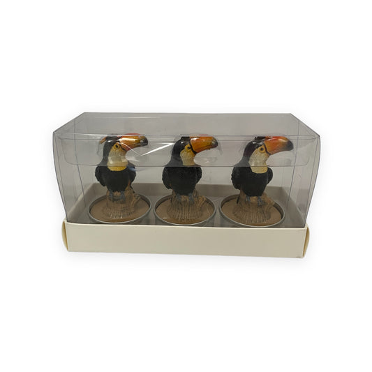 set van 3 waxinelichtjes in de vorm van een toekan