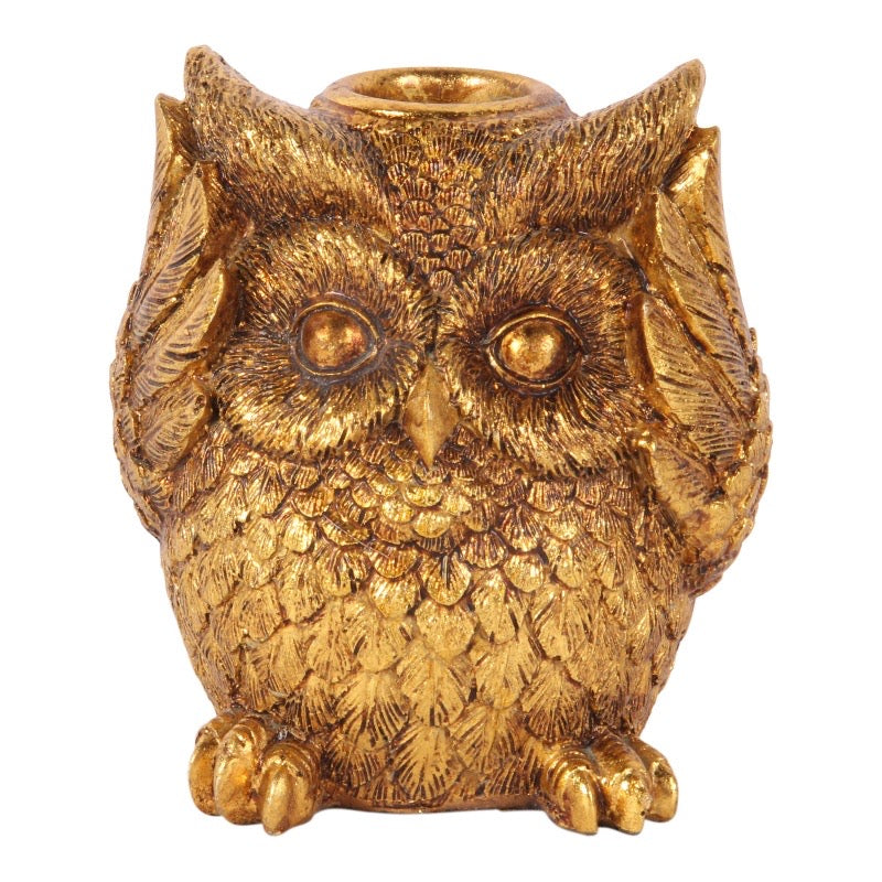 Golden Owl Candlestick – Hear, See or Speak No Evil – 9 cm