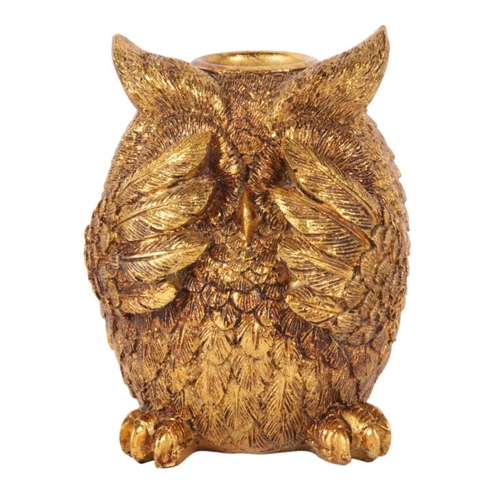 Golden Owl Candlestick – Hear, See or Speak No Evil – 9 cm
