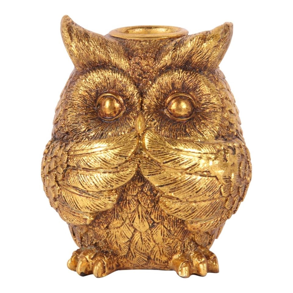 Golden Owl Candlestick – Hear, See or Speak No Evil – 9 cm