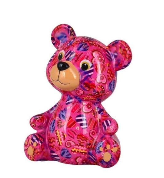 Spardose Bär Toto – Rosa Herzen 16x10x19 cm