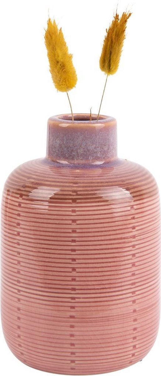 Keramieken flesvaasje in zacht roze – Ø 10 x H 14 cm