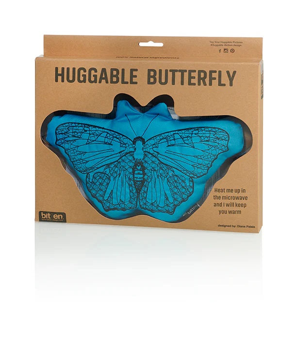 Warmtekussen Vlinder – Blauw Katoen met Lavendel – 28 cm – Huggable