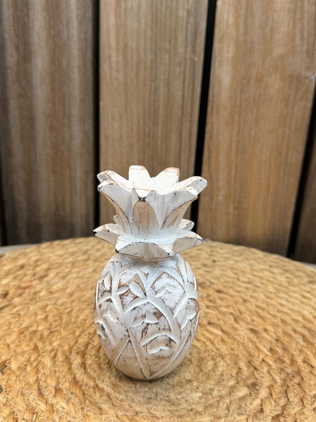 Handgemaakte Houten Ananas Decoratie – 12 cm – Wit of Wit/Goud | Bali